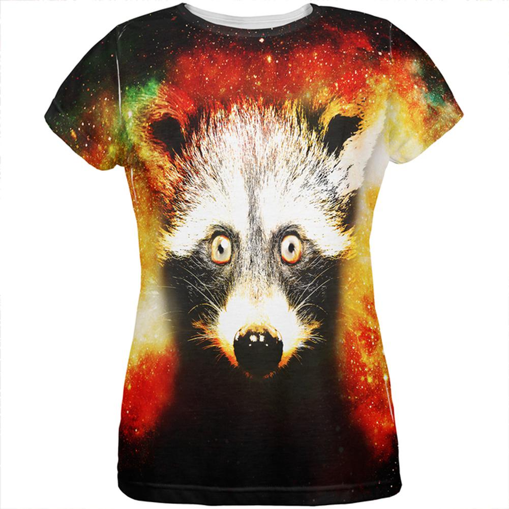 Galaxy Trash Panda Raccoon All Over Womens T Shirt Women's T-Shirts Old Glory 2XL Multi 