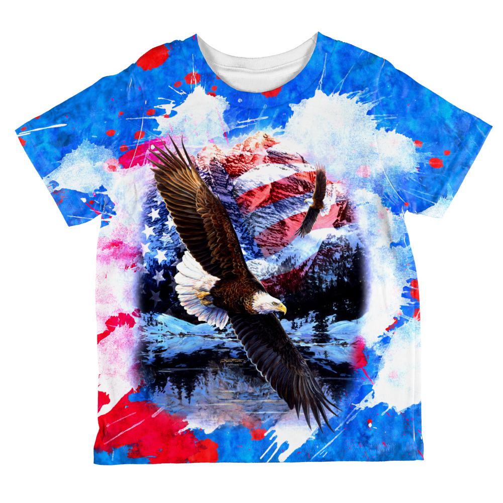 4th of July American Flag Bald Eagle Splatter All Over Toddler T Shirt Toddler T-Shirts Old Glory 2T Multi 