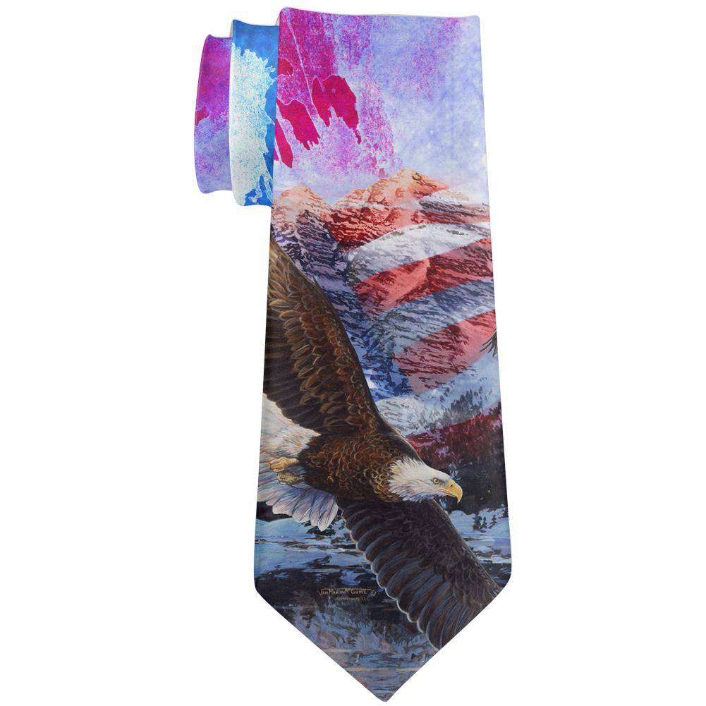 4th of July American Flag Bald Eagle Splatter All Over Neck Tie Ties Old Glory OS Multi 