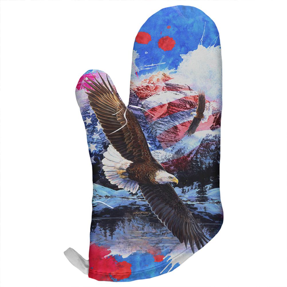 4th of July American Flag Bald Eagle Splatter All Over Oven Mitt Oven Mitts Old Glory OS Multi 