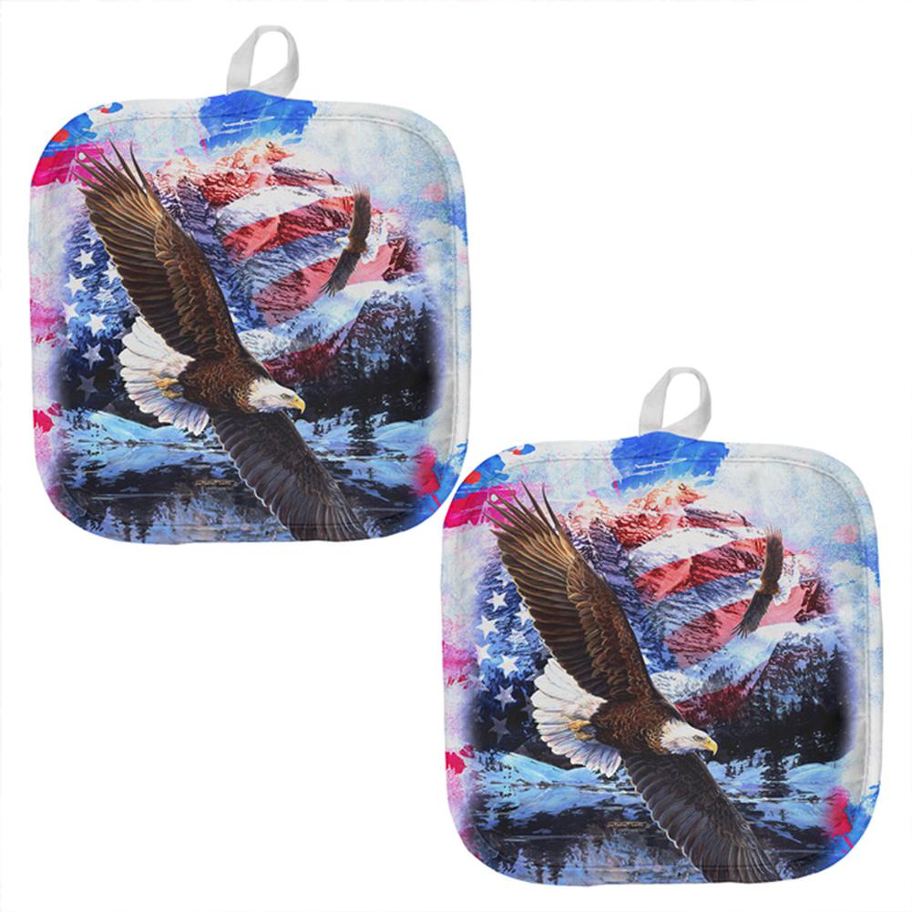 4th of July American Flag Bald Eagle Splatter All Over Pot Holder (Set of 2) Pot Holders Old Glory OS Multi 