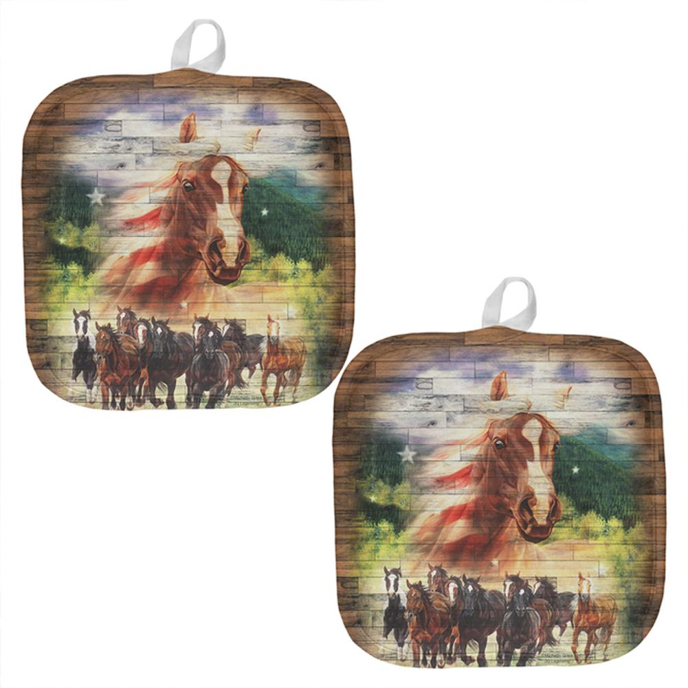 4th of July American Flag Mustang Patriot All Over Pot Holder (Set of 2) Pot Holders Old Glory OS Multi 