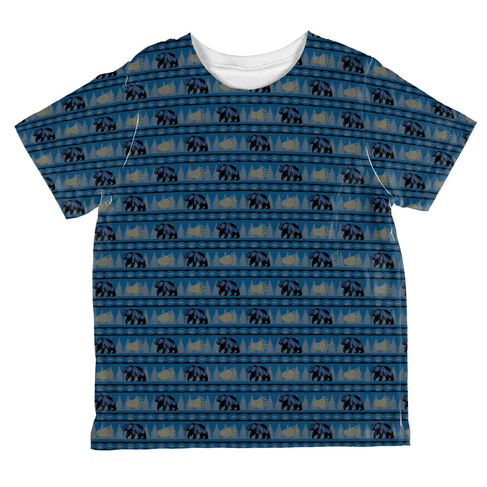 Grizzly Bear Pattern Blue All Over Toddler T Shirt Toddler T-Shirts global 2T Multi 