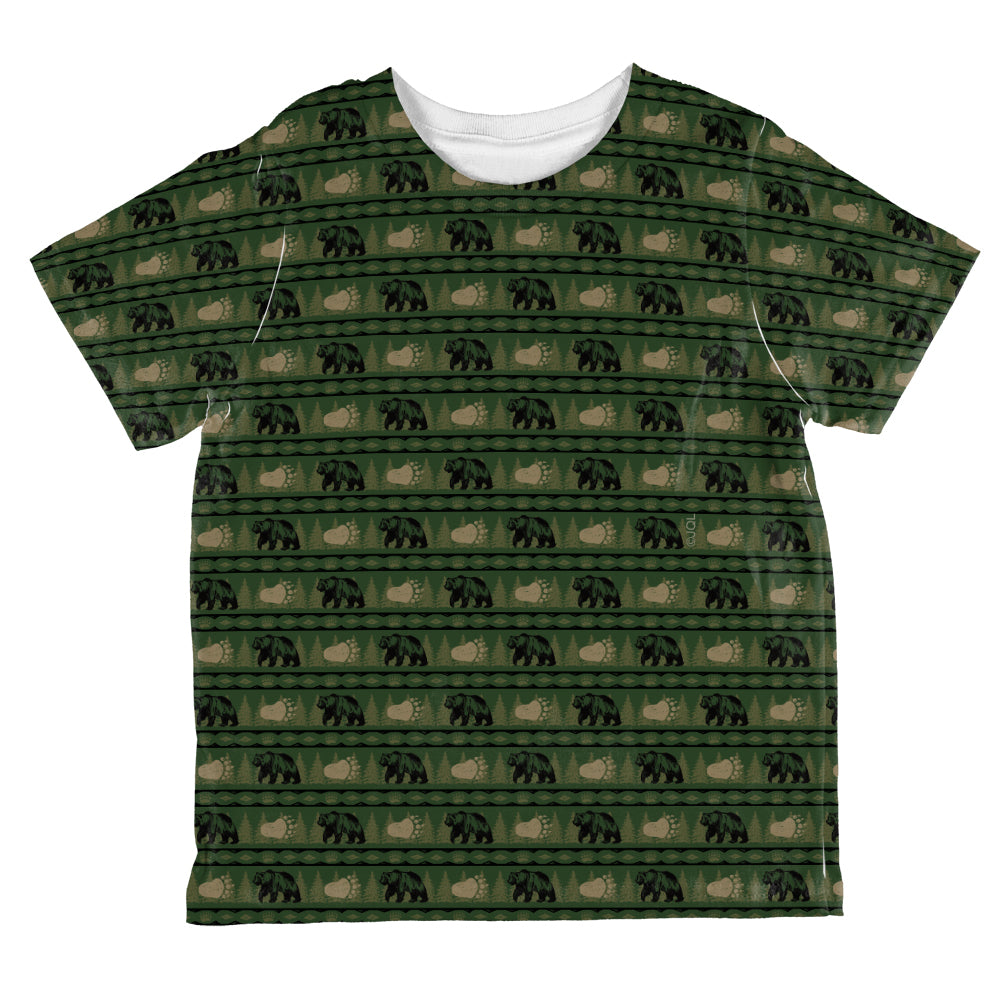 Grizzly Bear Pattern Green All Over Toddler T Shirt Toddler T-Shirts global 2T Multi 