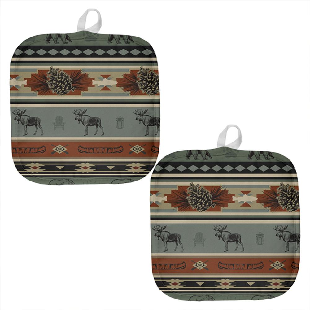 Adirondack Bear Moose Pattern All Over Pot Holder (Set of 2) Pot Holders Old Glory OS Multi 