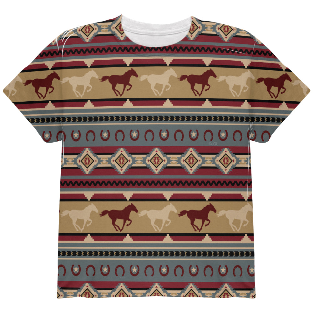 Southwestern Wild Horse Mustang Pattern All Over Youth T Shirt Youth T-Shirts Old Glory YLG Multi 