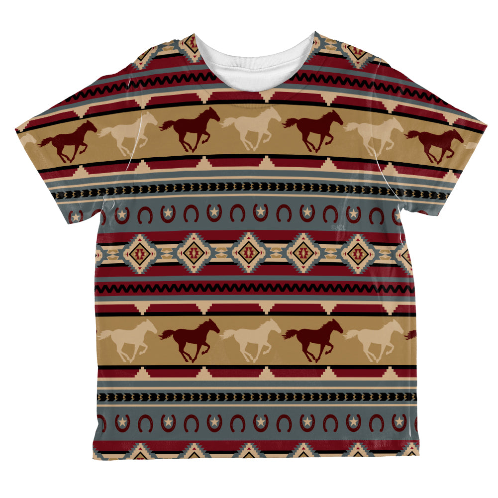 Southwestern Wild Horse Mustang Pattern All Over Toddler T Shirt Toddler T-Shirts Old Glory 2T Multi 