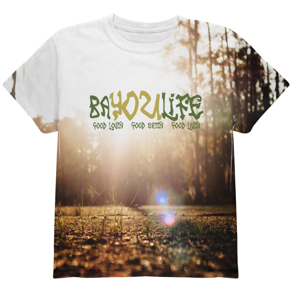 Bayou Life Swamp Sunrise Cajun Louisiana All Over Youth T Shirt Youth T-Shirts Old Glory LG Multi 