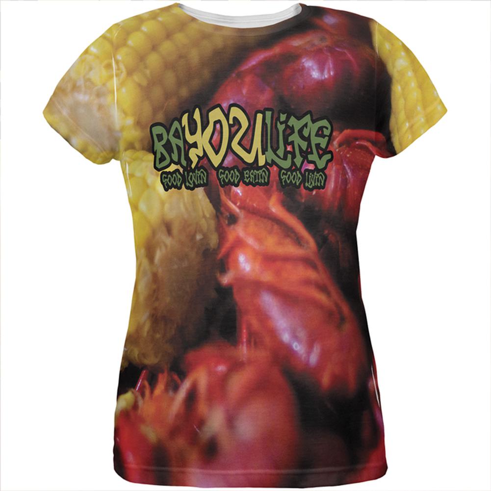 Bayou Life Crawfish Boil Cajun Louisiana All Over Womens T Shirt Women's T-Shirts Old Glory 2XL Multi 