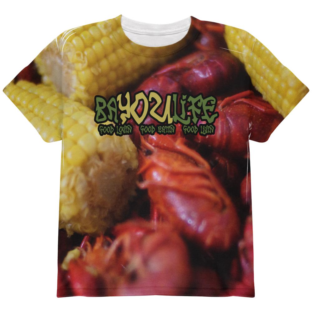 Bayou Life Crawfish Boil Cajun Louisiana All Over Youth T Shirt Youth T-Shirts Old Glory LG Multi 