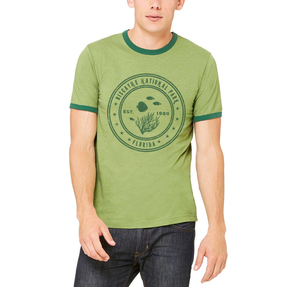 Biscayne National Park Vintage Mens Ringer T Shirt Men's T-Shirts Old Glory 2XL Heather Green-Forest 