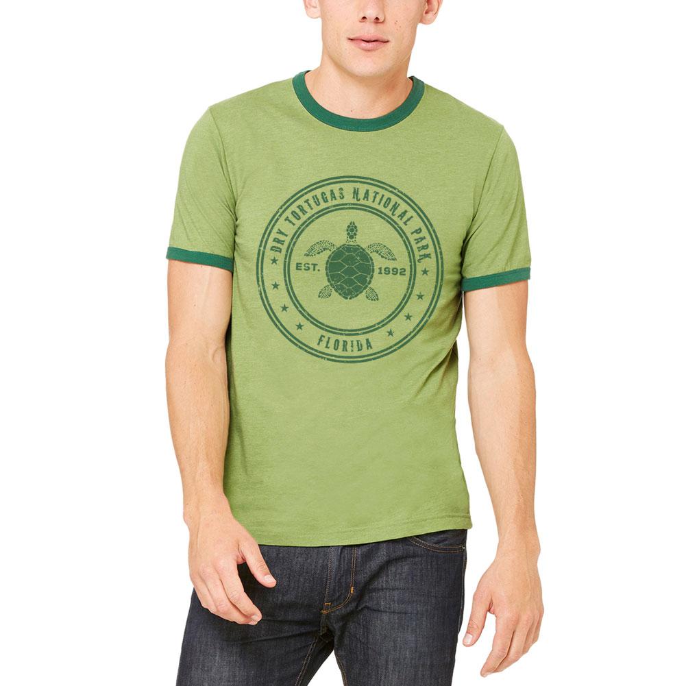 Dry Tortugas National Park Vintage Mens Ringer T Shirt Men's T-Shirts Old Glory 2XL Heather Green-Forest 