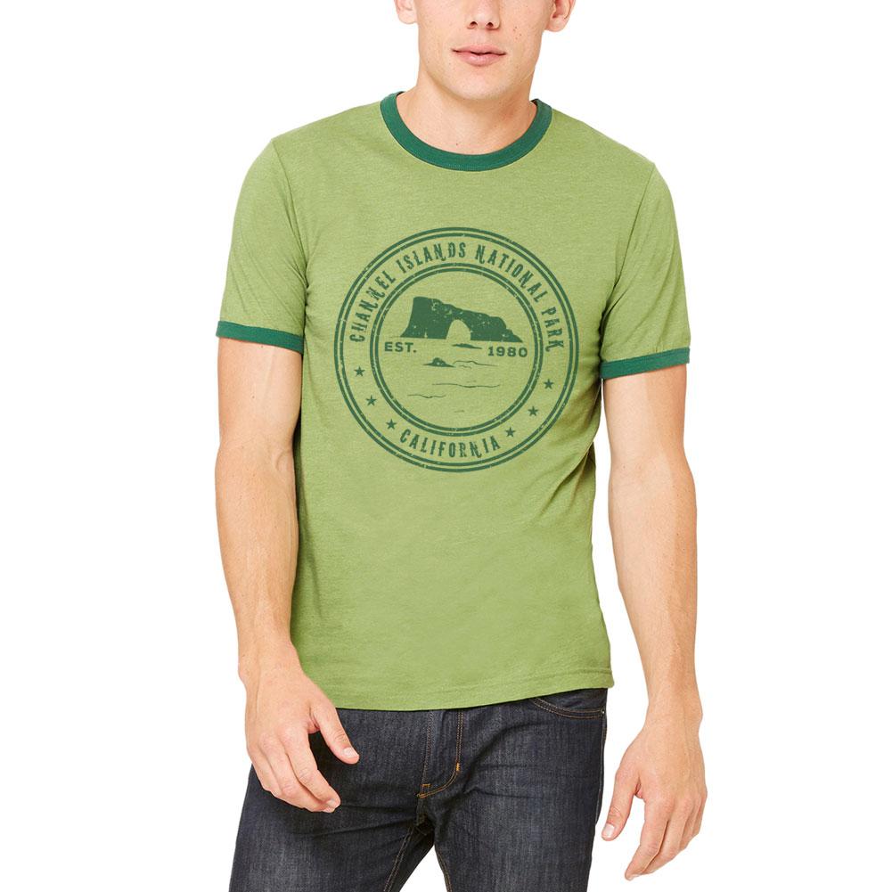 Channel Islands National Park Vintage Mens Ringer T Shirt Men's T-Shirts Old Glory 2XL Heather Green-Forest 