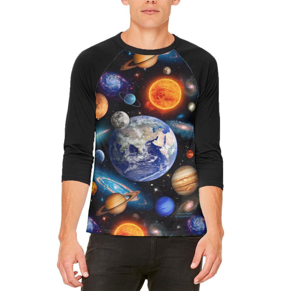 Galaxy Solar System Mens Raglan T Shirt Men's Raglans Old Glory 2XL White-Black 