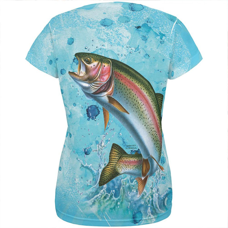 Rainbow Trout Jumping Splash All Over Womens T Shirt Women's T-Shirts Old Glory   