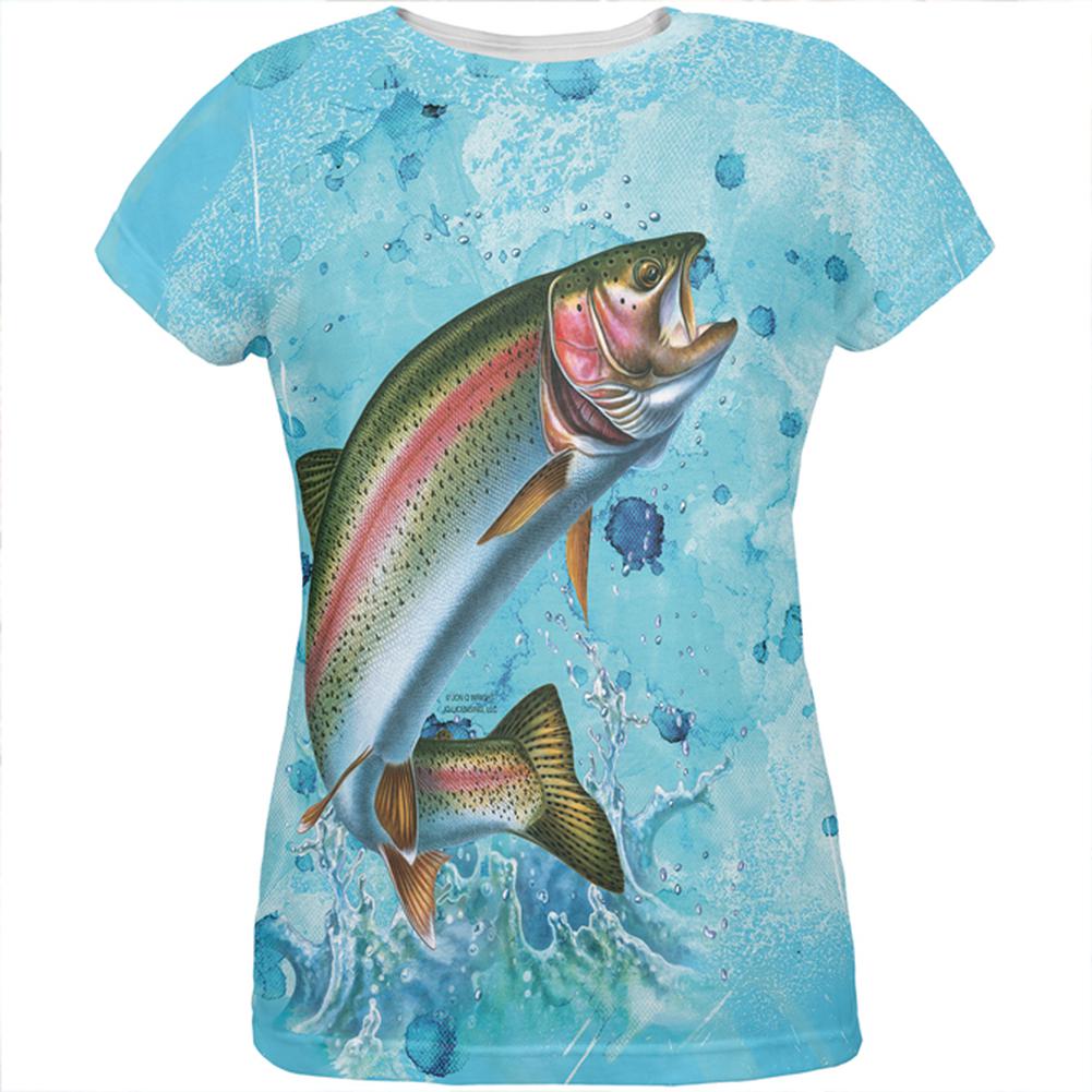 Rainbow Trout Jumping Splash All Over Womens T Shirt Women's T-Shirts Old Glory 2XL Multi 