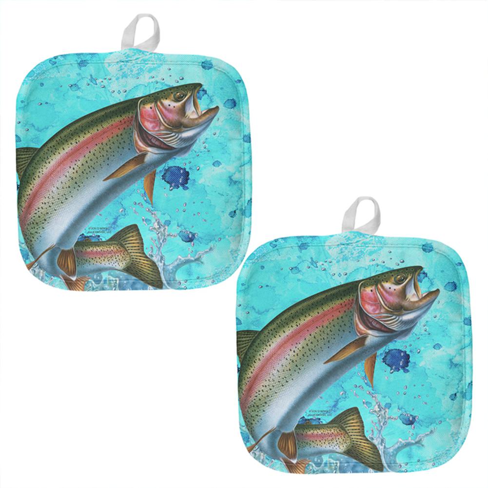 Rainbow Trout Jumping Splash All Over Pot Holder (Set of 2) Pot Holders Old Glory OS Multi 