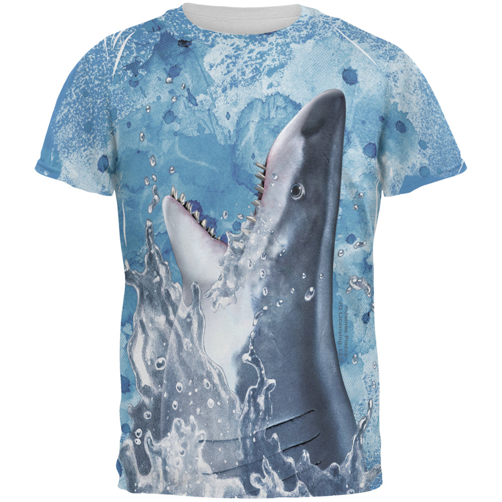 Hungry Great White Shark Breaching All Over Mens T Shirt Men's T-Shirts Old Glory 2XL Multi 