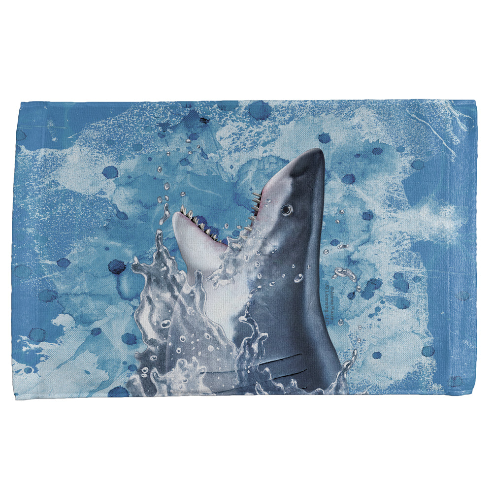 Hungry Great White Shark Breaching All Over Hand Towel Hand Towel Old Glory OS Multi 