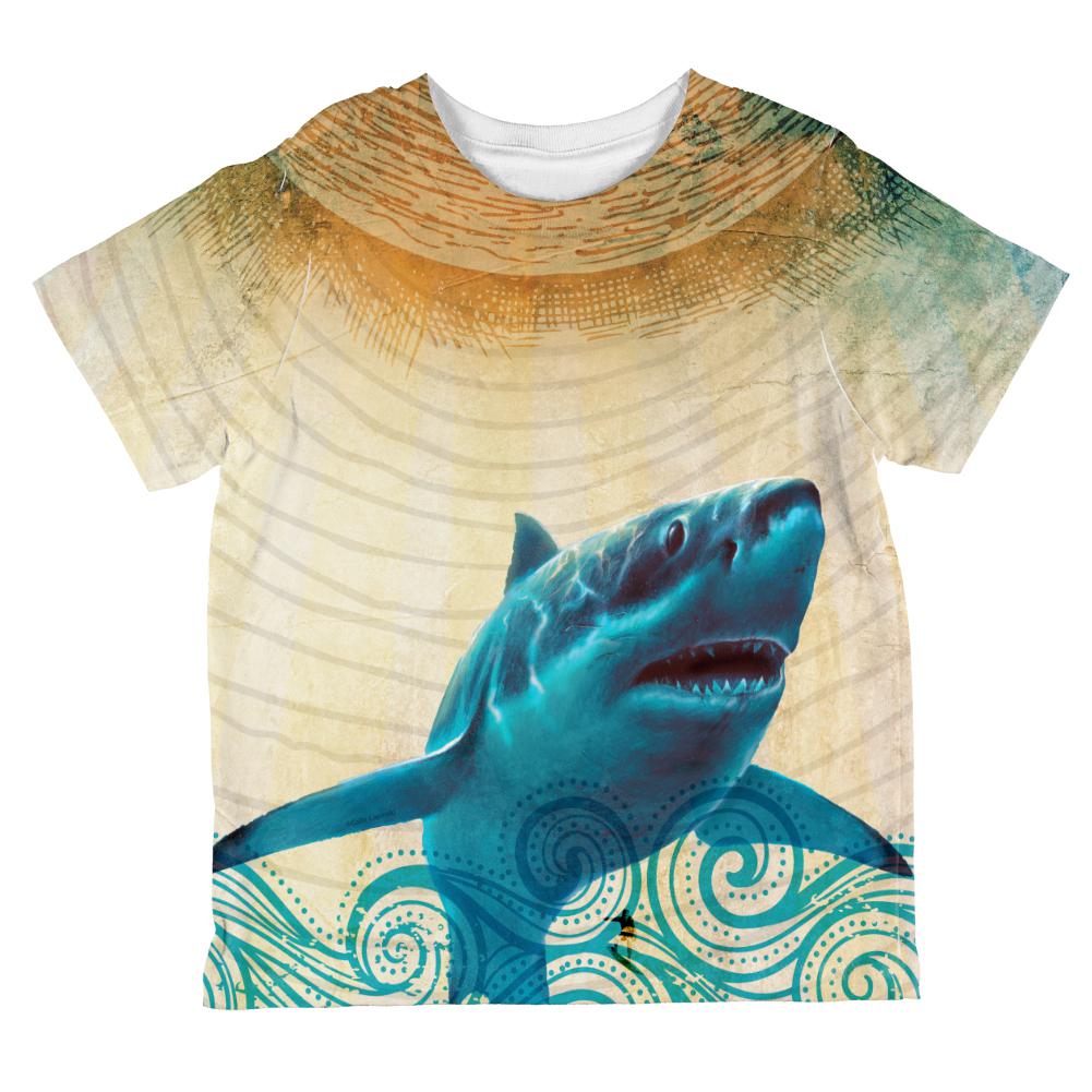 Great White Shark In Waves All Over Toddler T Shirt Toddler T-Shirts Old Glory 2T Multi 