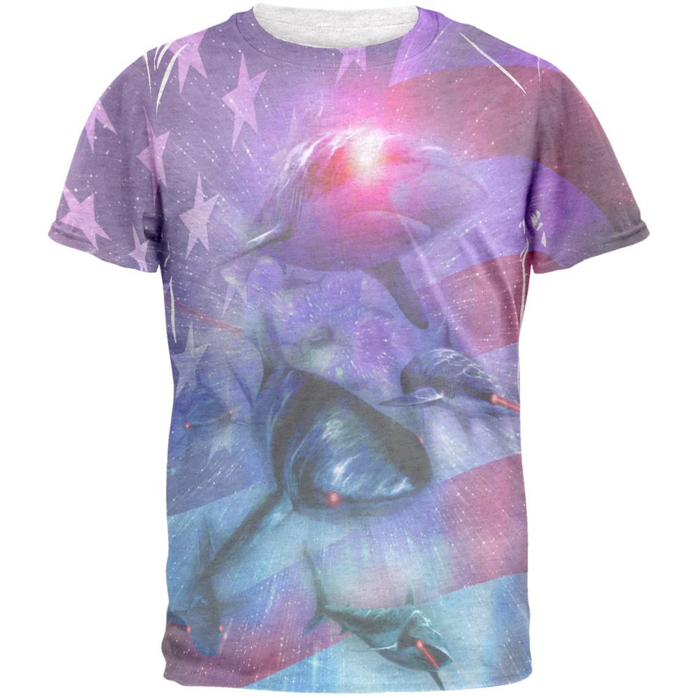 July 4th Patriotic American Galaxy Laser Sharks Mens T Shirt Men's T-Shirts Old Glory 2XL Heather White 