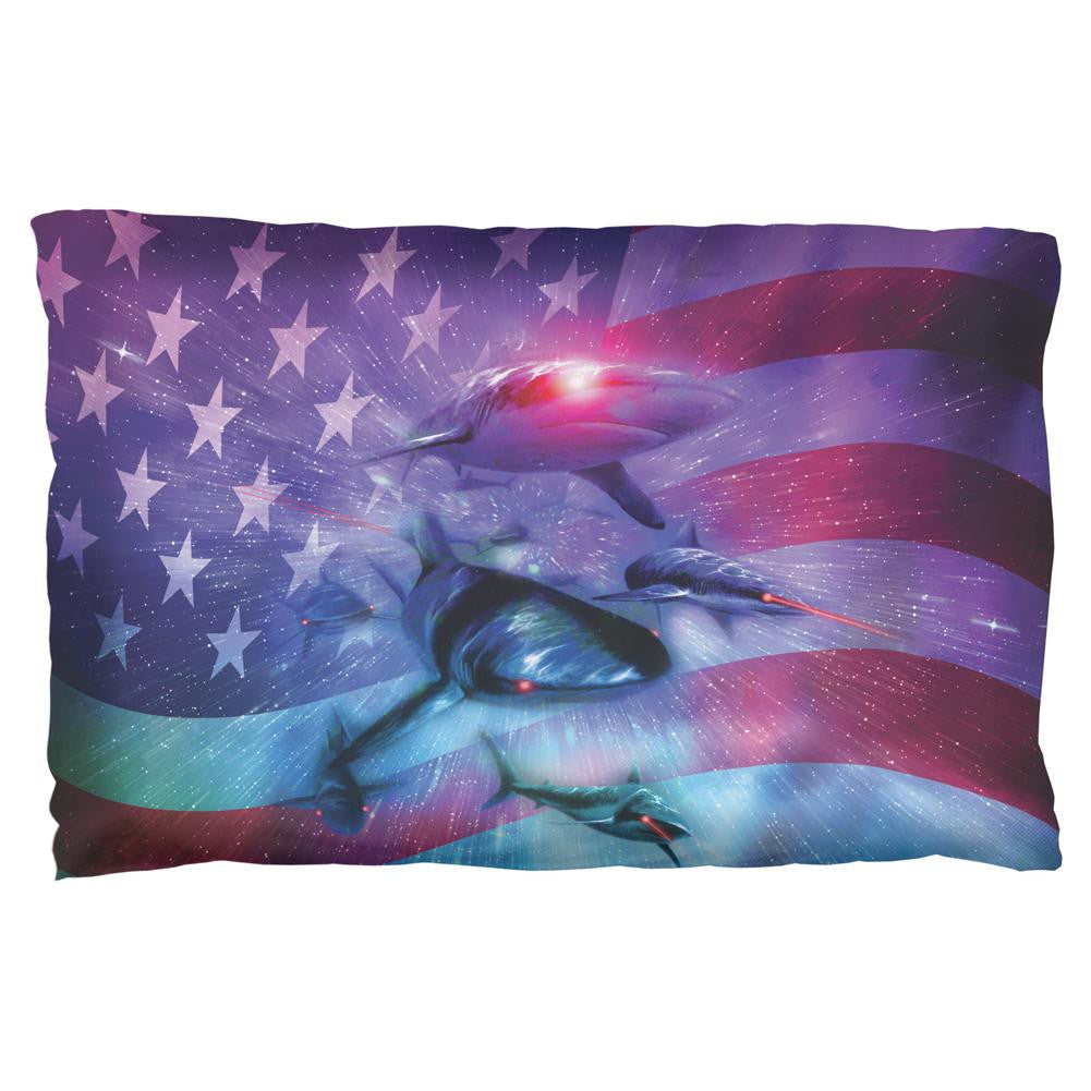 July 4th Patriotic American Galaxy Laser Sharks Pillow Case Pillowcases Old Glory OS Multi 