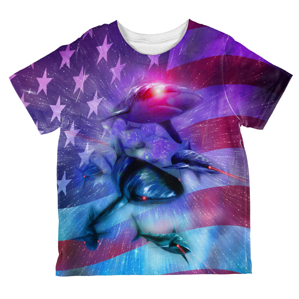 July 4th Patriotic American Galaxy Laser Sharks All Over Toddler T Shirt Toddler T-Shirts 4th of July 2T Multicolor 