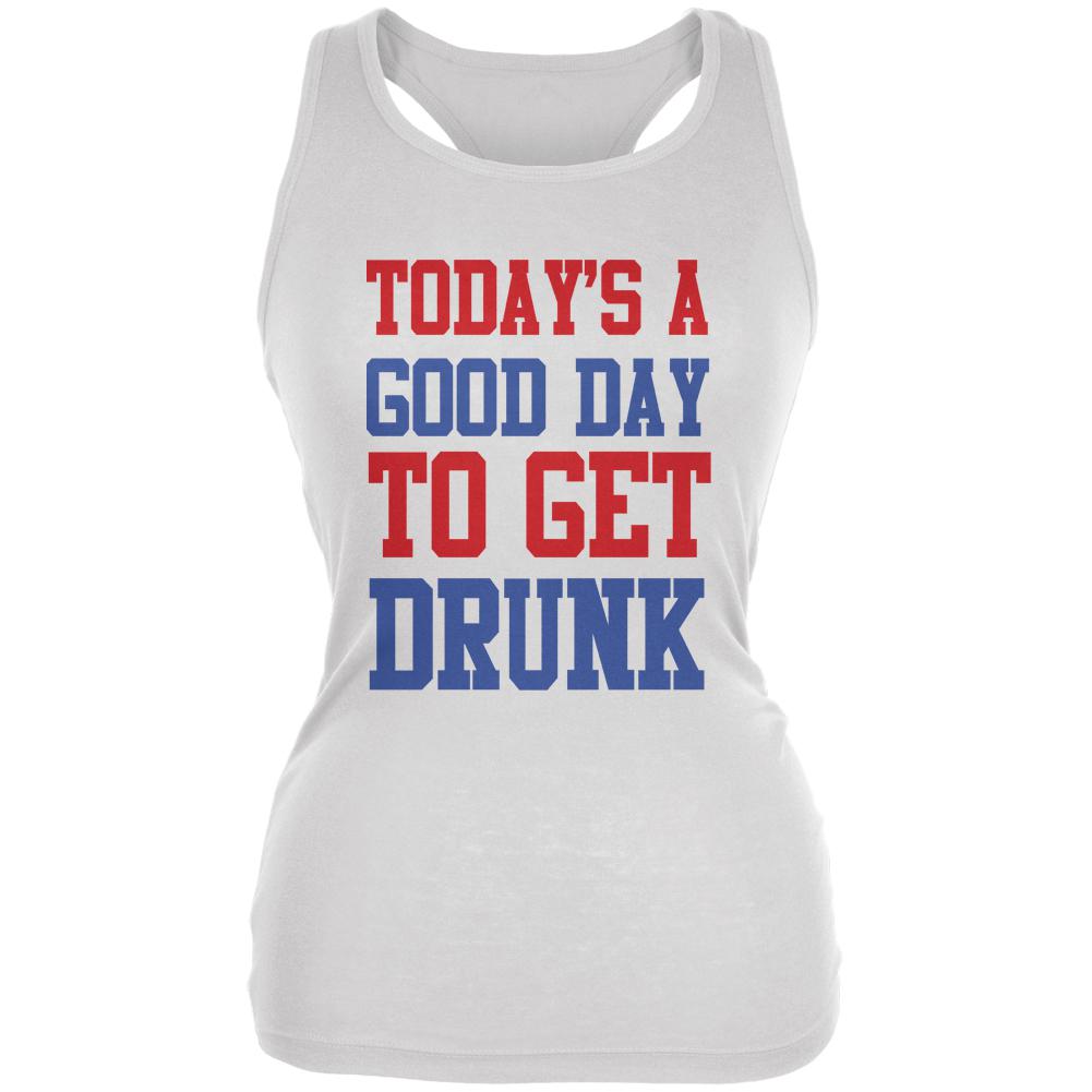 July 4th Good Day To Get Drunk Juniors Soft Tank Top Juniors Tank Tops Old Glory 2XL White 