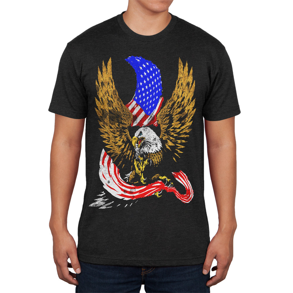 July 4th Screaming Bald Eagle of Freedom Mens Soft T Shirt Men's T-Shirts 4th of July 2XL Heather Black 