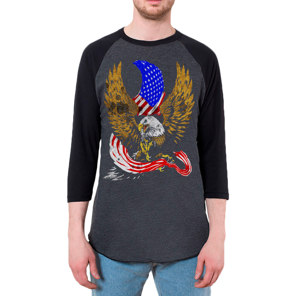 July 4th Screaming Bald Eagle of Freedom Adult Long Sleeve Raglan T-Shirt Men's Raglans 4th of July LG Dark Heather 