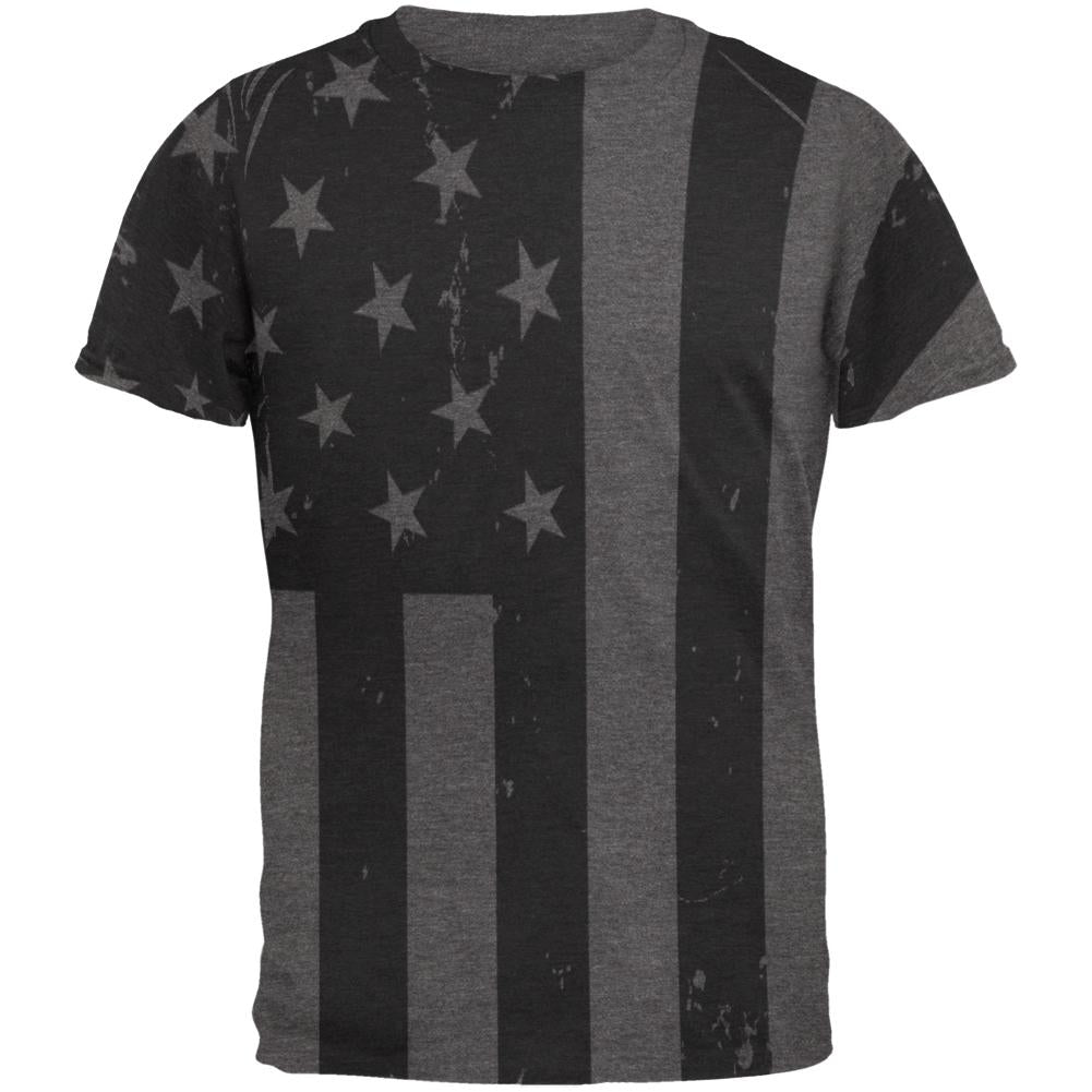 July 4th Black And White American Flag Mens Soft T Shirt Men's T-Shirts Old Glory 2XL Charcoal Heather 