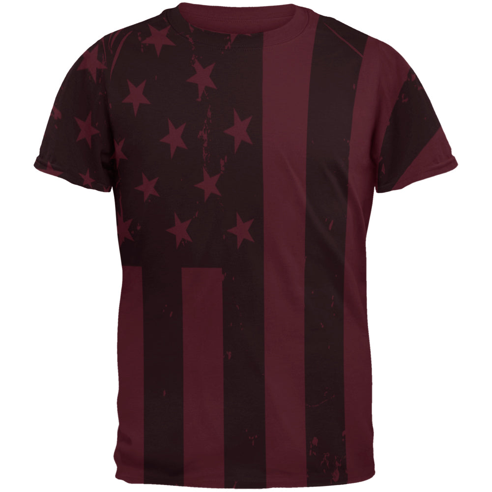 July 4th Black And White American Flag Mens T Shirt Men's T-Shirts Old Glory SM Maroon 