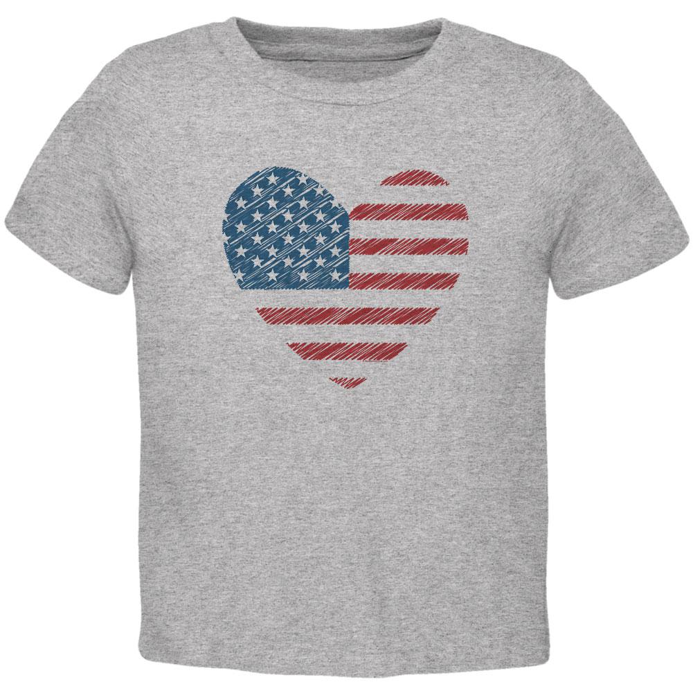 4th of July Scribble American Flag Heart Toddler T Shirt Toddler T-Shirts Old Glory 2T Heather 