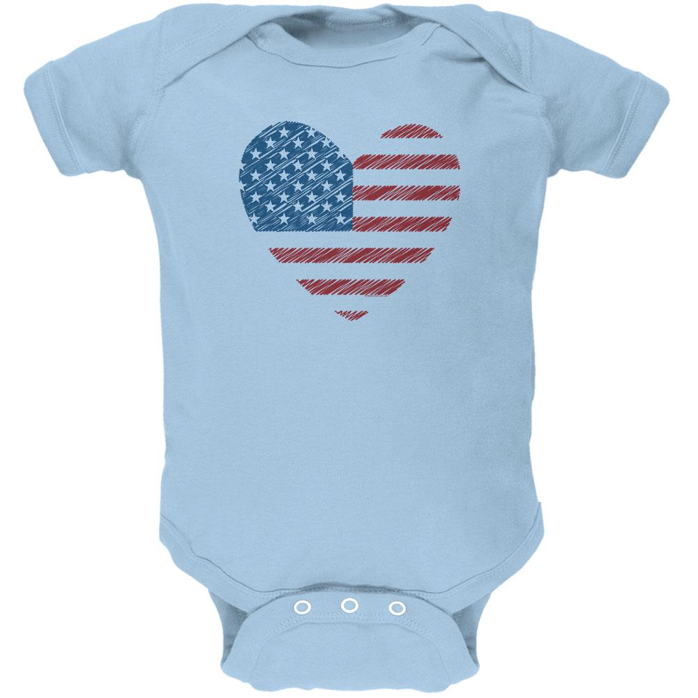 4th of July Scribble American Flag Heart Soft Baby One Piece Baby One Piece Old Glory 12MO Light Blue 