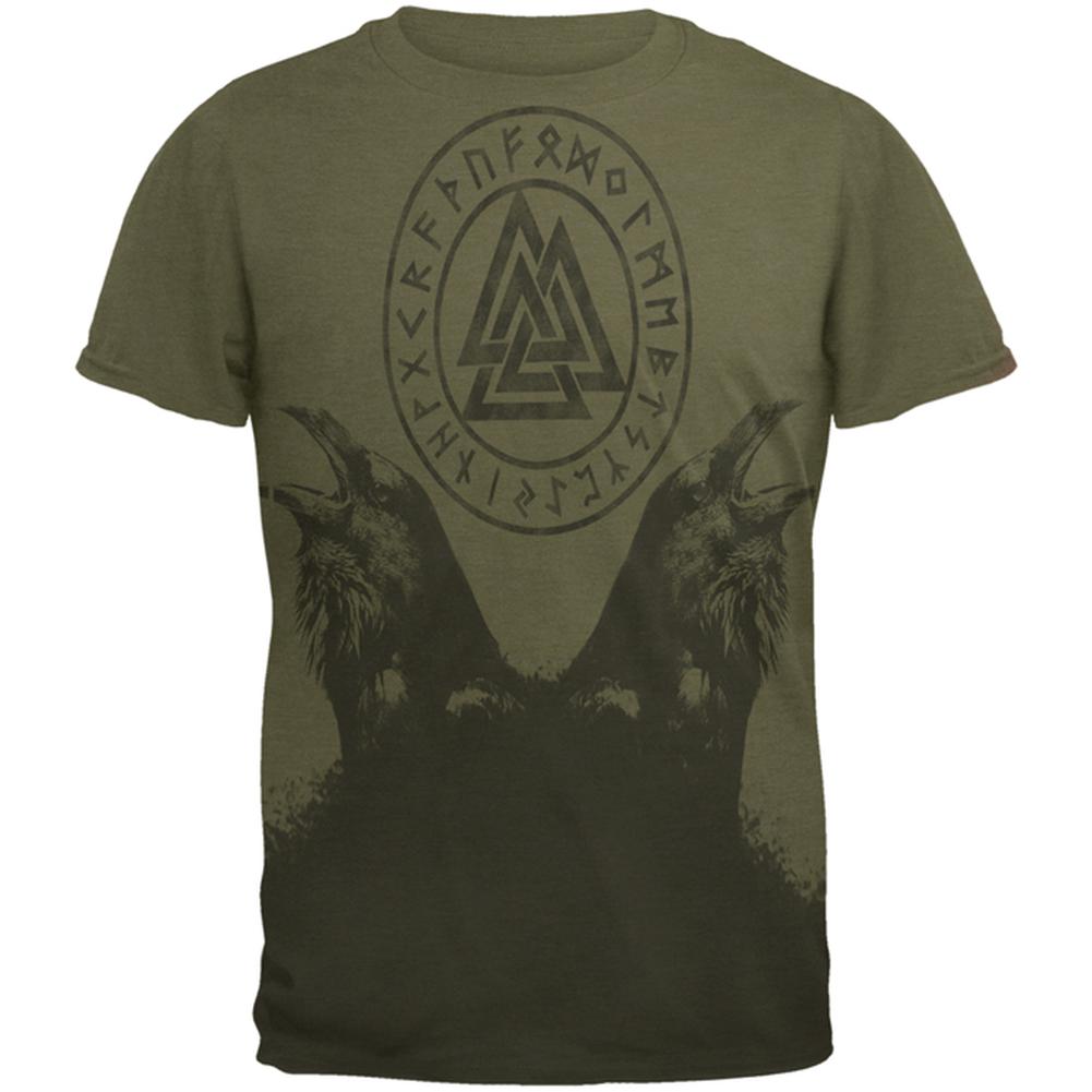 Huginn and Muninn Odin's Ravens Men's Soft T-Shirt Men's T-Shirts Old Glory 2XL Green 