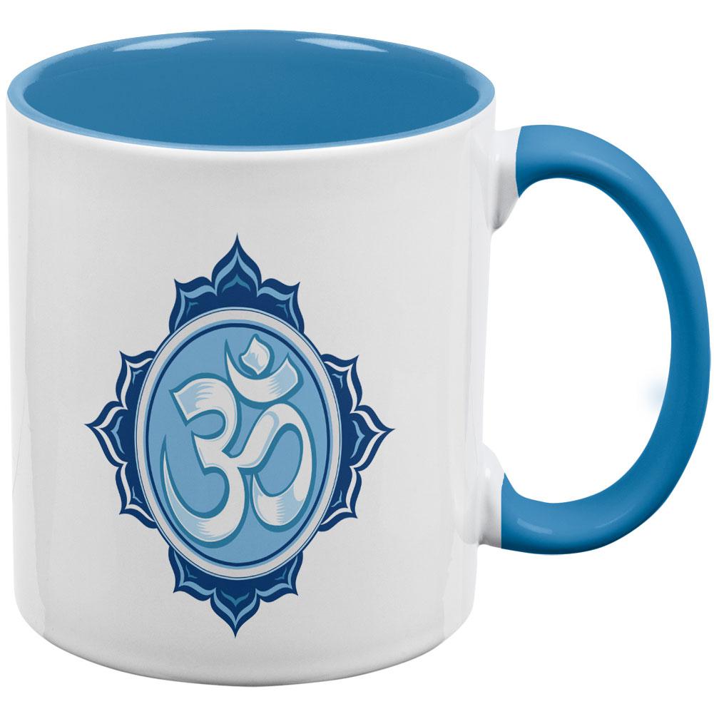 Yoga Buddhist Om All Over Aqua Handle Coffee Mug Coffee Mugs Old Glory OS White/Light Blue 