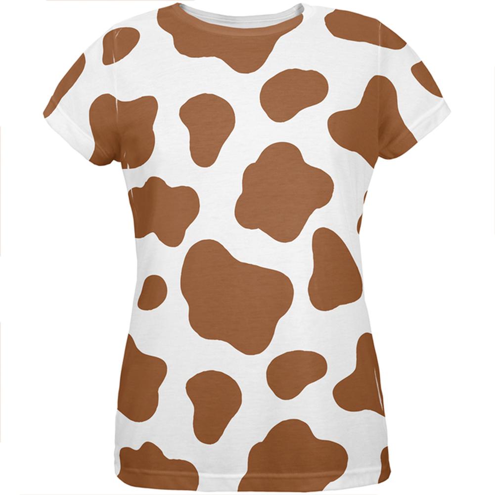 Halloween Costume Brown Spot Cow All Over Womens T Shirt Women's T-Shirts Old Glory 2XL Multi 