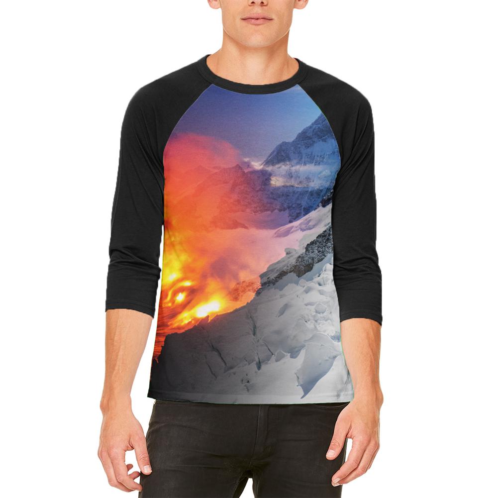 Extreme Nature Adventures Fire And Ice Mens Raglan T Shirt Men's T-Shirts Old Glory 2XL White-Black 