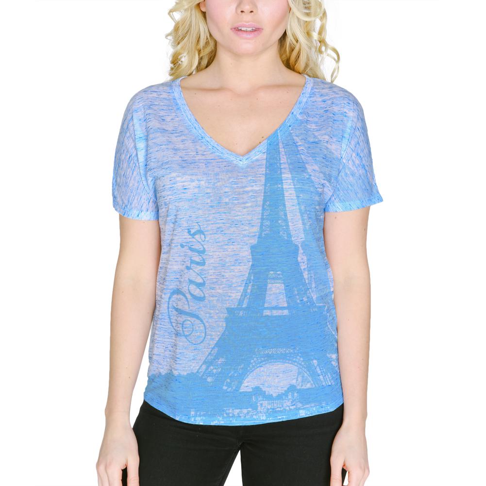 Paris Eiffel Tower Vacation France Women's Slouchy V-Neck T Shirt Women's T-Shirts Old Glory 2XL Blue Marble 