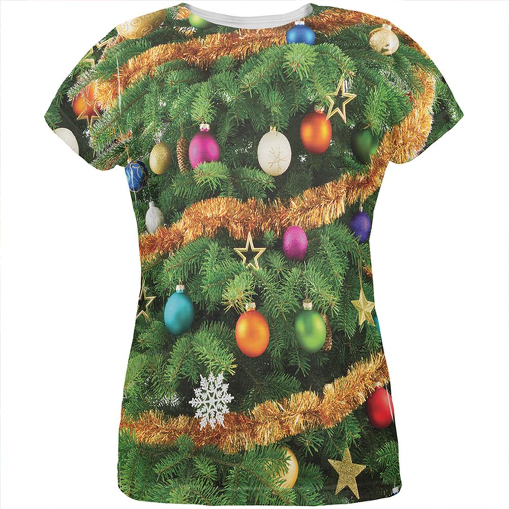 Christmas Tree Costume All Over Womens T Shirt Women's T-Shirts Old Glory 2XL Multi 