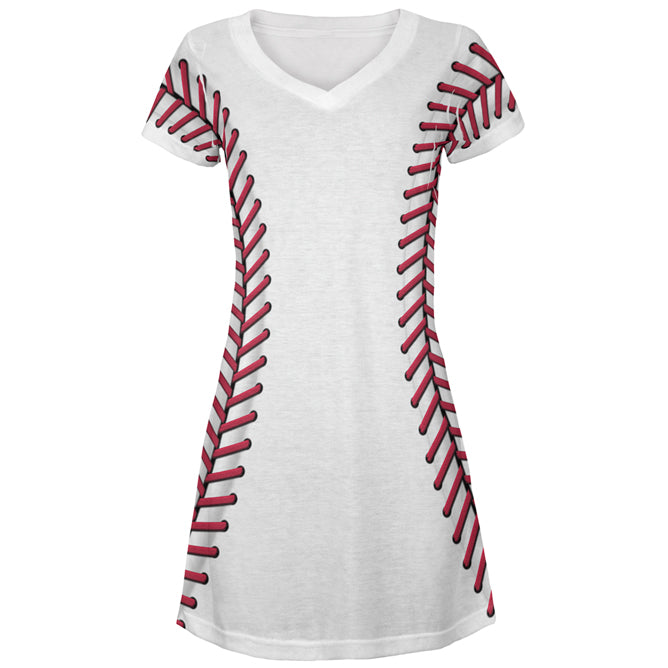 Baseball Costume All Over Juniors Beach Cover-Up Dress Junior's Dresses global LG Multi 