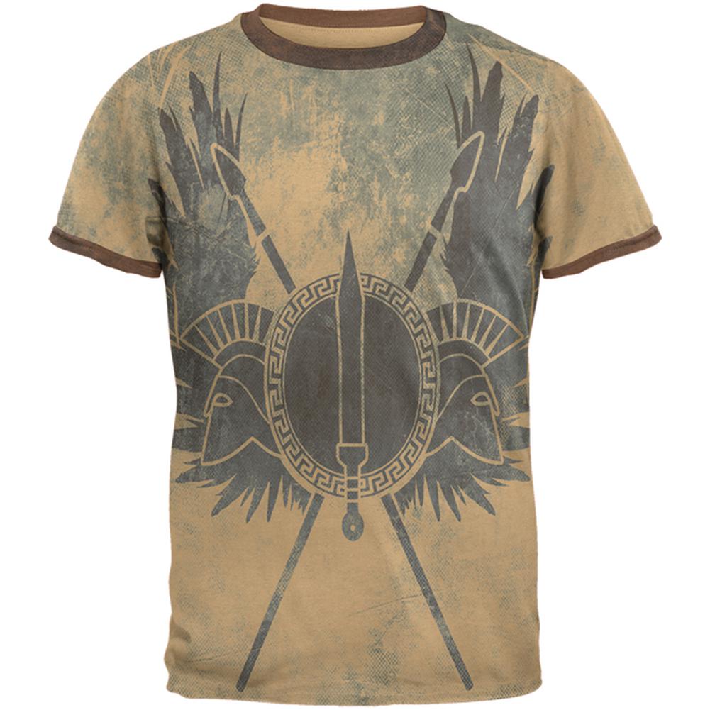 Greek Warrior Princess Mens Ringer T Shirt Men's T-Shirts Old Glory 2XL Tan-Brown 