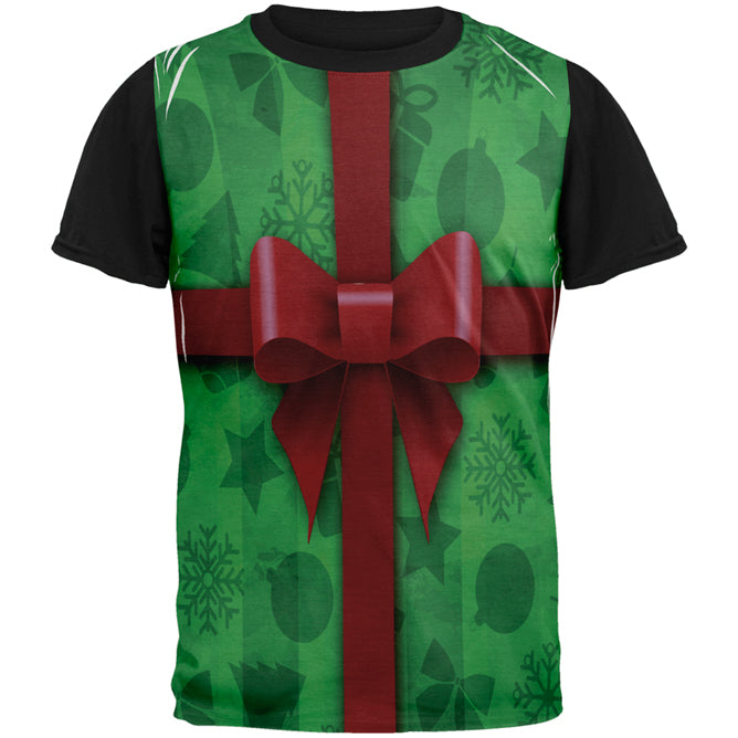 Green Christmas Present Costume All Over Mens Black Back T Shirt Men's T-Shirts Old Glory SM Multi 