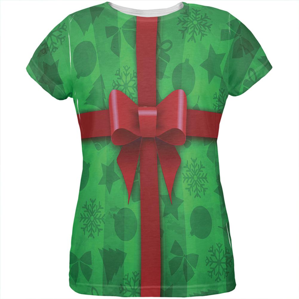 Green Christmas Present Costume All Over Womens T Shirt Women's T-Shirts Old Glory 2XL Multi 