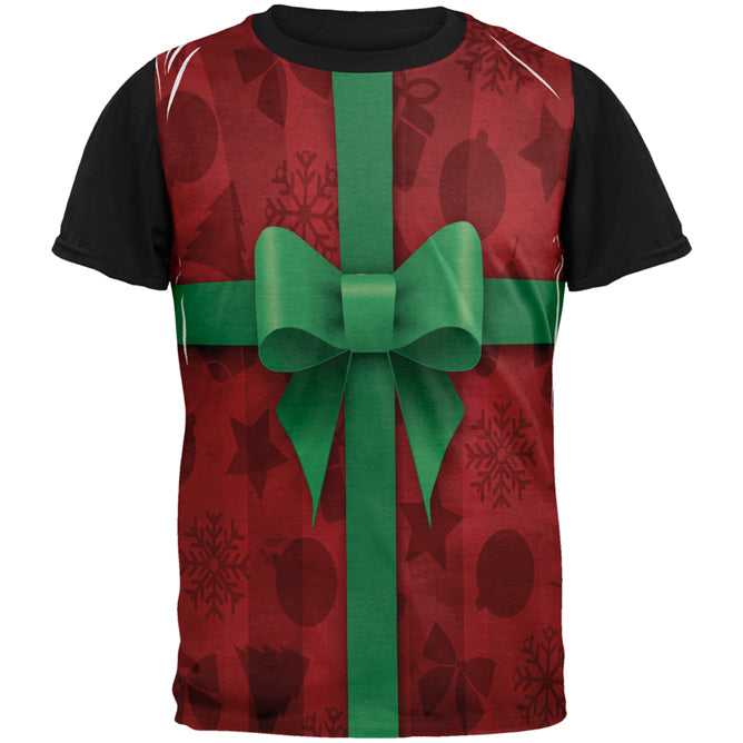 Red Christmas Present Costume All Over Mens Black Back T Shirt Men's T-Shirts Old Glory SM Multicolored 