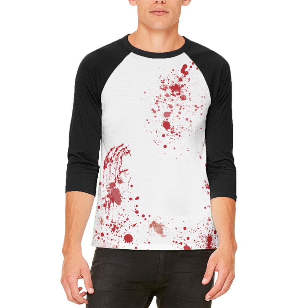 Halloween Blood Splatter Mens Raglan T Shirt Men's T-Shirts Old Glory 2XL White-Black 