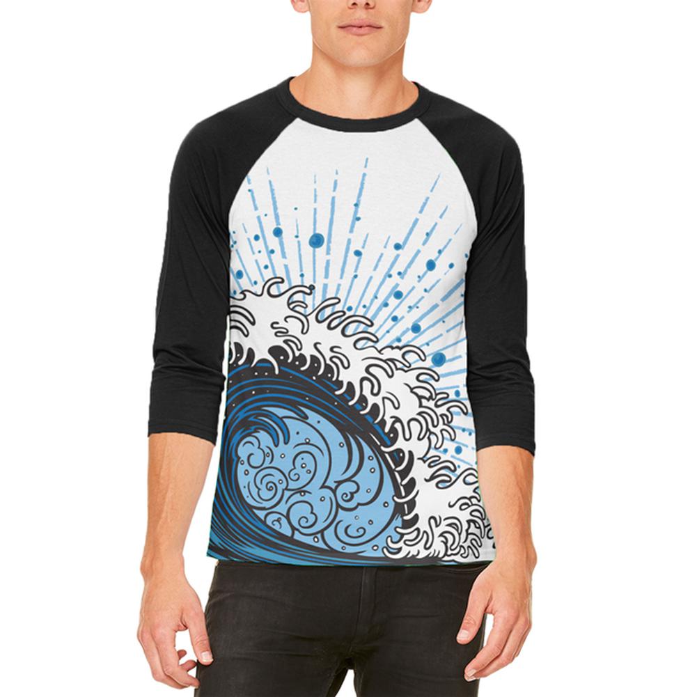 Summer Asian Wave Japanese Tsunami Mens Raglan T Shirt Men's T-Shirts Old Glory 2XL White-Black 