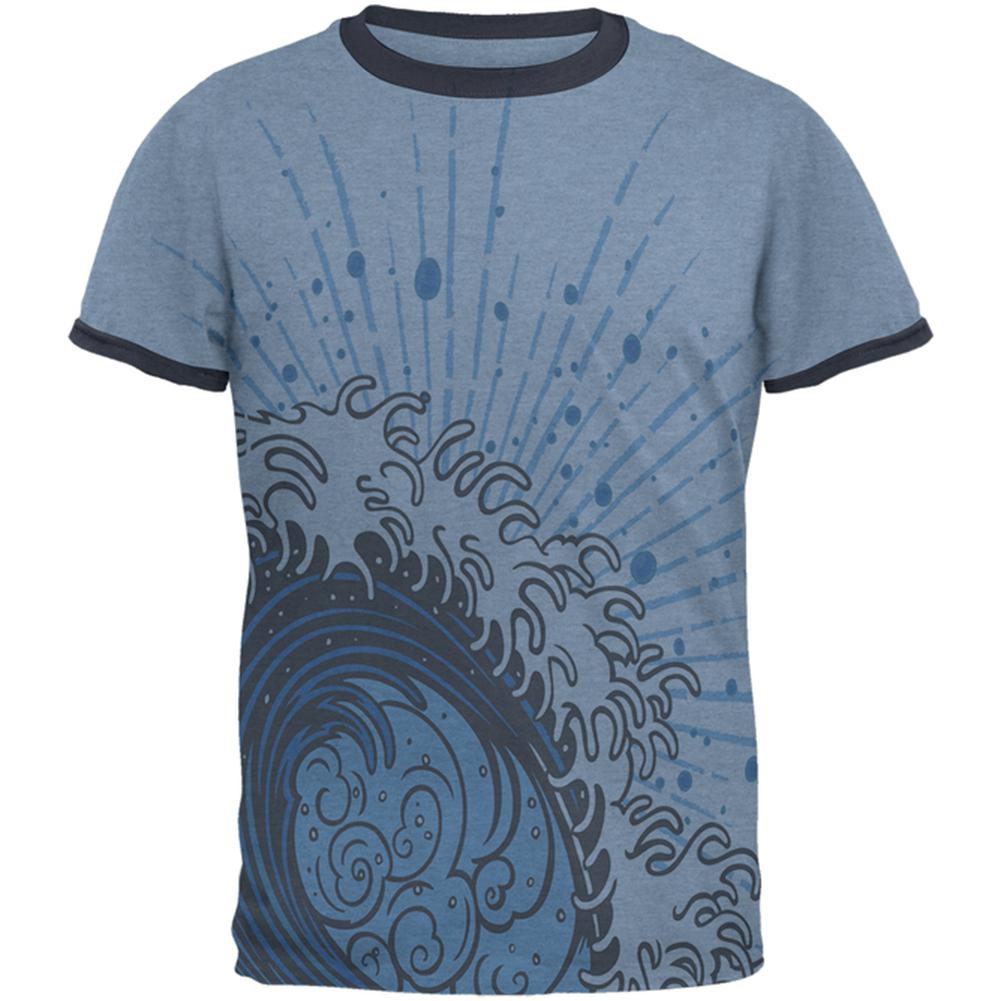 Summer Asian Wave Japanese Tsunami Mens Ringer T Shirt Men's T-Shirts Old Glory 2XL Heather Blue-Navy 