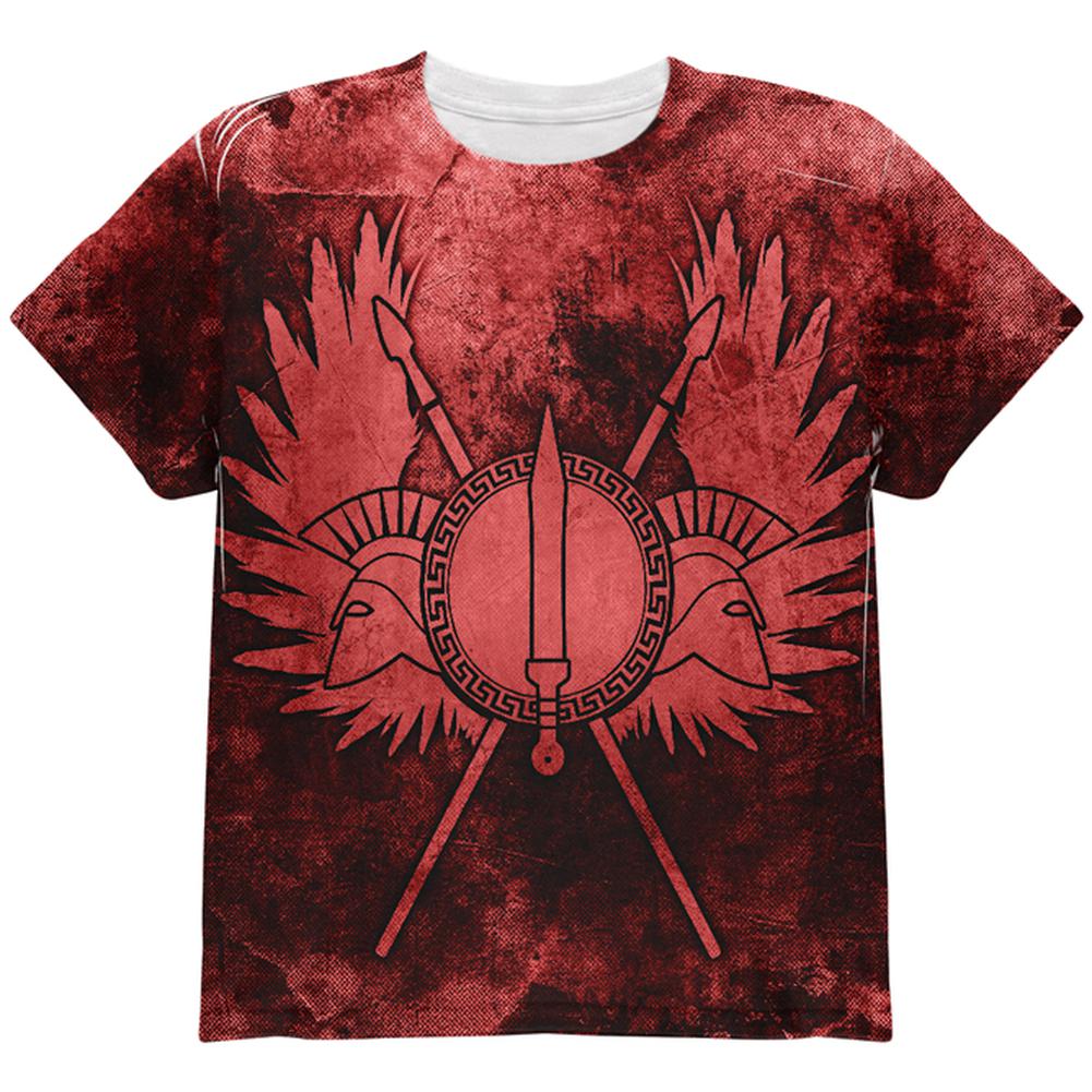 Spartan Greek Warrior Gladiator All Over Youth T Shirt Youth T-Shirts Old Glory LG Multi 