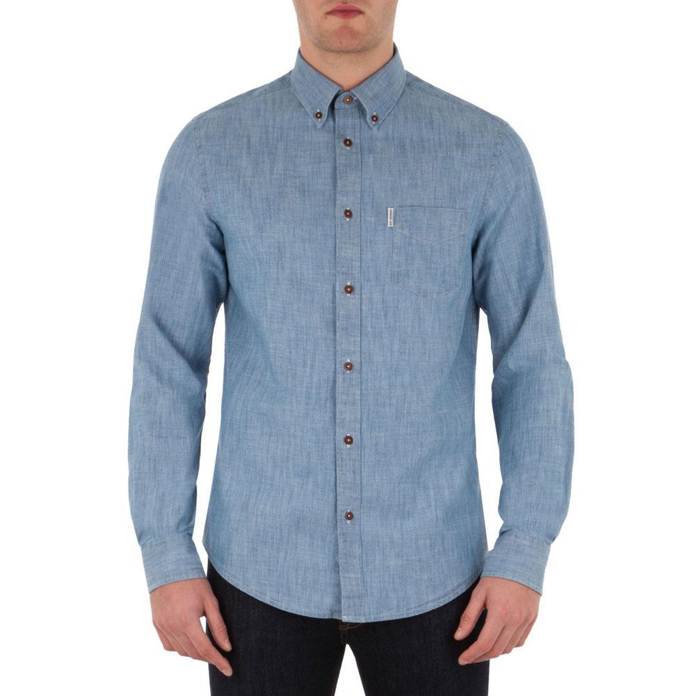 Ben Sherman - New Chambray Mens Button-Up Long Sleeve Shirt Men's Long Sleeves Ben Sherman Navy SM 
